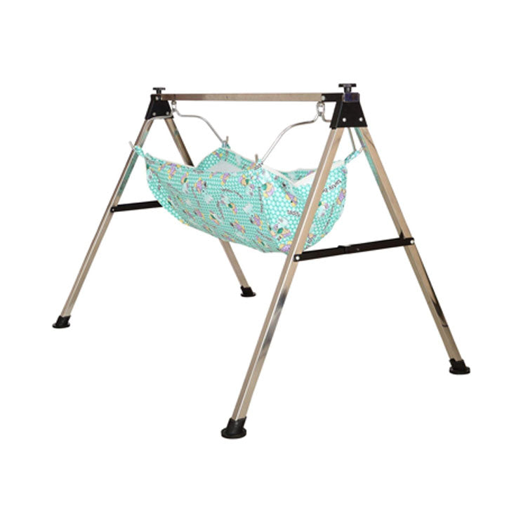 Green Touch Baby Boy'S And Girl'S Portable Folding Special Addition Swing/Parna/Jhula/Totthil Cradle/Ghodiyu/Crib/Bassinet (Black, Stainless Steel), 85 Centimeters