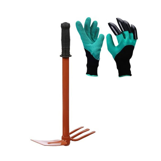 Green Touch Pack of 2 Home Gardening tools items combo,Two In Hoe and weeder tool, n gloves clown Garden Tool Kit,gardening cutivator,gardening tiller,gardening hoe,gloves set gardening(combo tools 14)