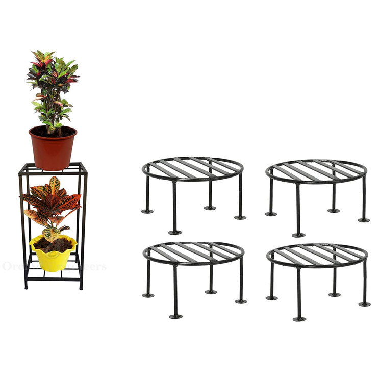 Green Touch Stand/Pot Stand/Planter Stand/Metal Plant Stand/Iron Plant Stand (2 Pot Holder Black) Ready to use with Pcs of Small Pot Stool.