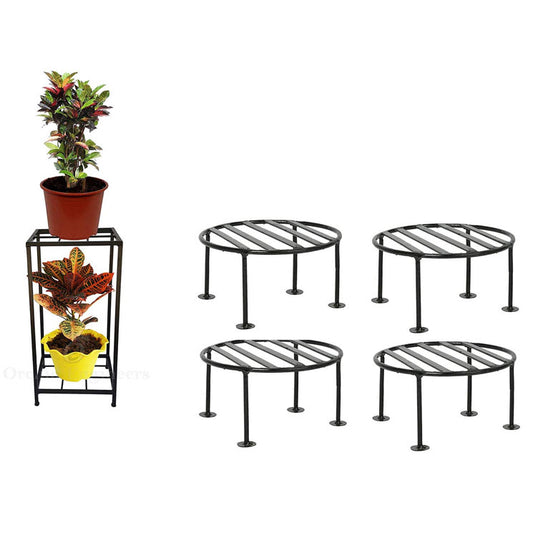 Green Touch Stand/Pot Stand/Planter Stand/Metal Plant Stand/Iron Plant Stand (2 Pot Holder Black) Ready to use with Pcs of Small Pot Stool.