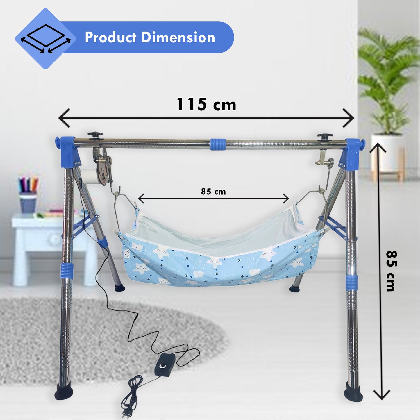 Green Touch Super Folding Nri Blue Automatic Baby Cradle/Ghodiyu| Swing Cradle/Adjustable Speed | Automatic Jhula for Baby Boy and Girl of 0 to 3 Years | Automatic Cradle/Jhula/Palna