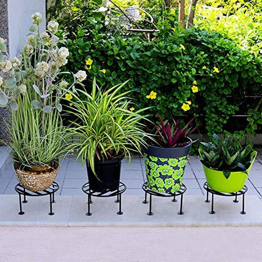 Green Touch Pack of 4 Iron Indoor/Outdoor Flower Pot/Plant Stand for Home Garden Balcony Living Room Decor(Black)