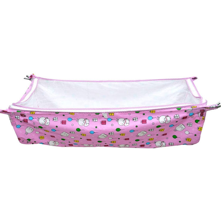 Green Touch  Baby Hammock Ghodiyu/Khoyu Soft Cotton Cloth Swing Cradle Safety with Mosquito Net Cover with Zippe (Pink)