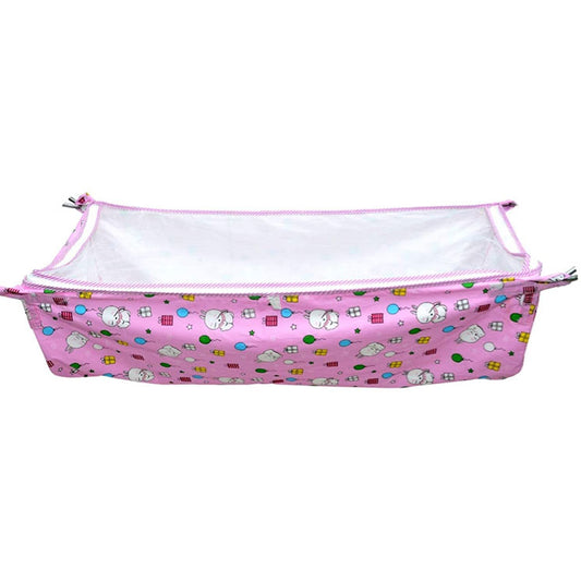 Green Touch  Baby Hammock Ghodiyu/Khoyu Soft Cotton Cloth Swing Cradle Safety with Mosquito Net Cover with Zippe (Pink)