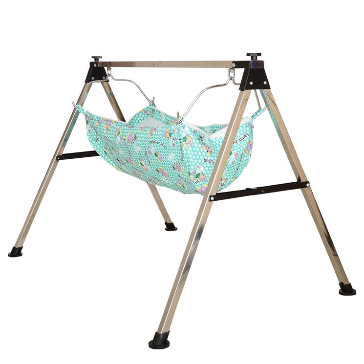 Green Touch Baby Boy's and Girl's Portable Folding Swing Cradle,Ghodiyu/Parna/Baby jhula/Kids Jhula with Indian Style Hammock. Stainless Steel, Silver