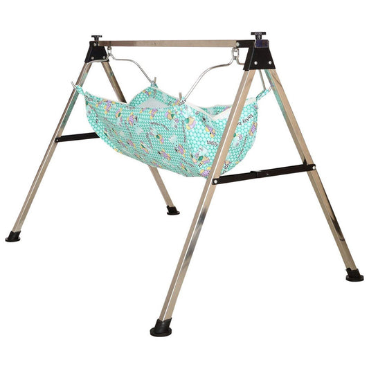 Green Touch  Baby Unisex Portable Folding Swing Cradle/ghodiyu/parna/jhula, with Free Baby Cotton Cloth Hammock (Regular Folding Square Pipe (Black))