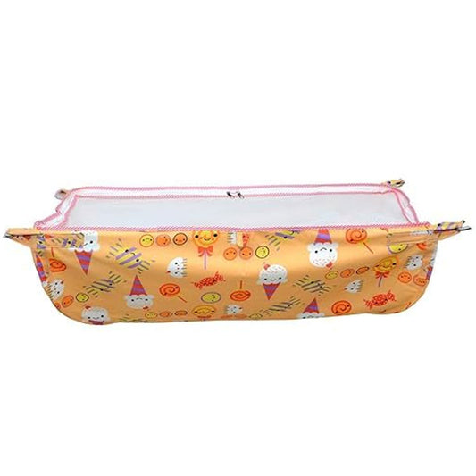 Green Touch  Baby Hammock Ghodiyu/Khoyu Soft Cotton Cloth Swing Cradle Safety with Mosquito Net Cover with Zippe (Orange)