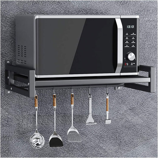 Green Touch  Wall Mount Microwave Oven Rack - Metal Holder Storage Stand - Cooker Utensils Dish Shelf Organizer with Hooks for Home & Kitchen Appliances