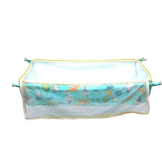 Green Touch Baby Hammock Ghodiyu/Khoyu Soft Cotton Cloth Swing Cradle Safety with Mosquito Net Cover with Zippe (Green)