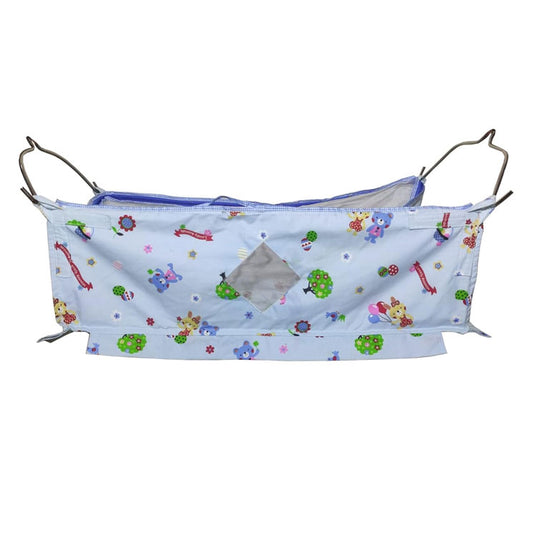 Green Touch  Baby Hammock Ghodiyu/Khoyu Soft Cotton Cloth Swing Cradle Safety with Mosquito Net Cover with Zippe (Blue Flat Hammock)