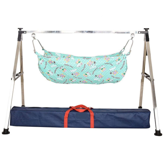 Green Touch  Baby Boy's and Girl's Portable Folding Swing Cradle/ghodiyu/parna/jhula, with Free Baby Cotton Hammock. (Super Folding Nri (Black))