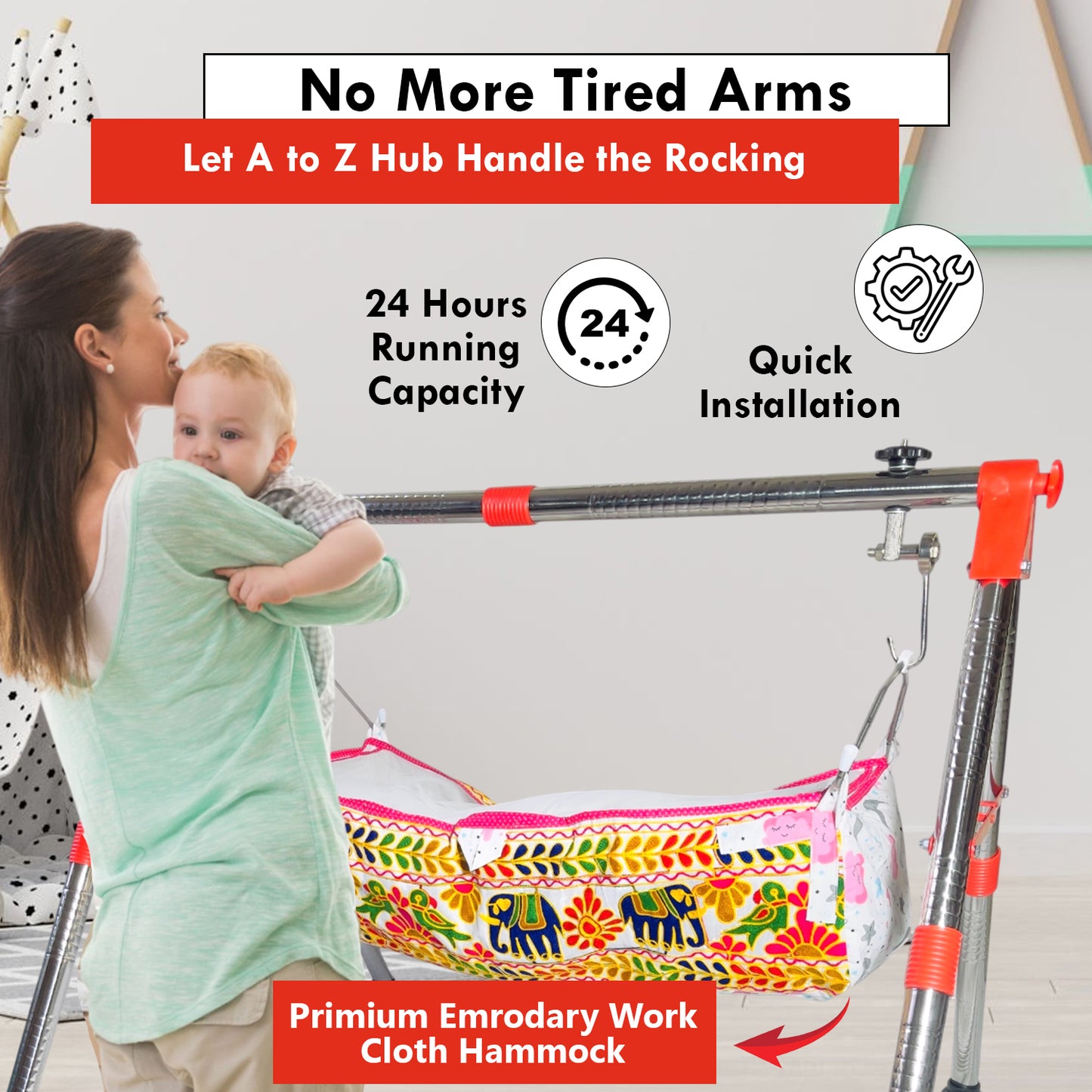 Green Touch Automatic Cradle for Baby | Swing Cradle | ghodiyu | Adjustable Speed | Automatic Jhula for Baby Boy and Girl of 0 to 3 Years | Jhula/Thothil/Palna for Baby with Embrodried Cloth Hammock