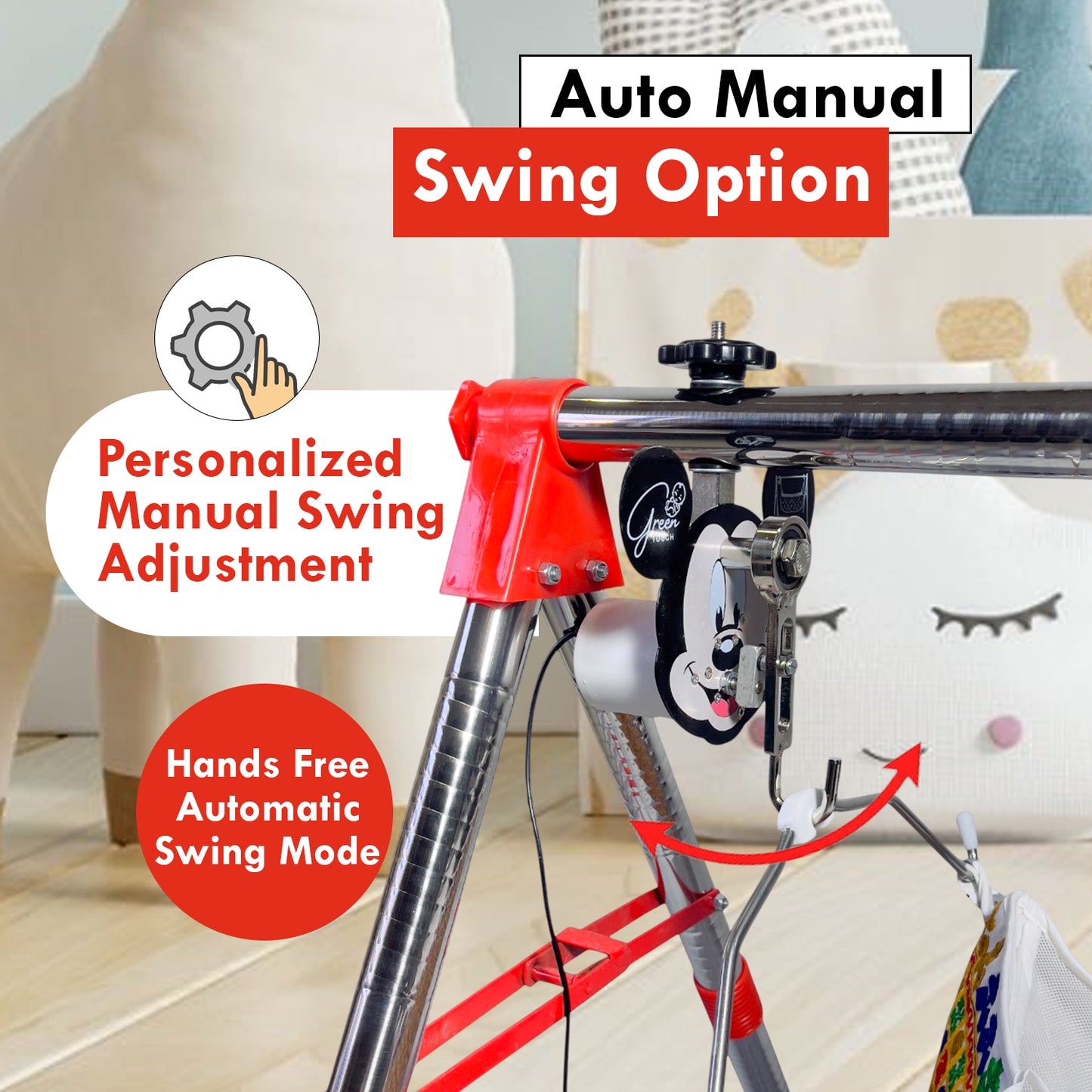 Green Touch Automatic Cradle for Baby | Swing Cradle | ghodiyu | Adjustable Speed | Automatic Jhula for Baby Boy and Girl of 0 to 3 Years | Jhula/Thothil/Palna for Baby