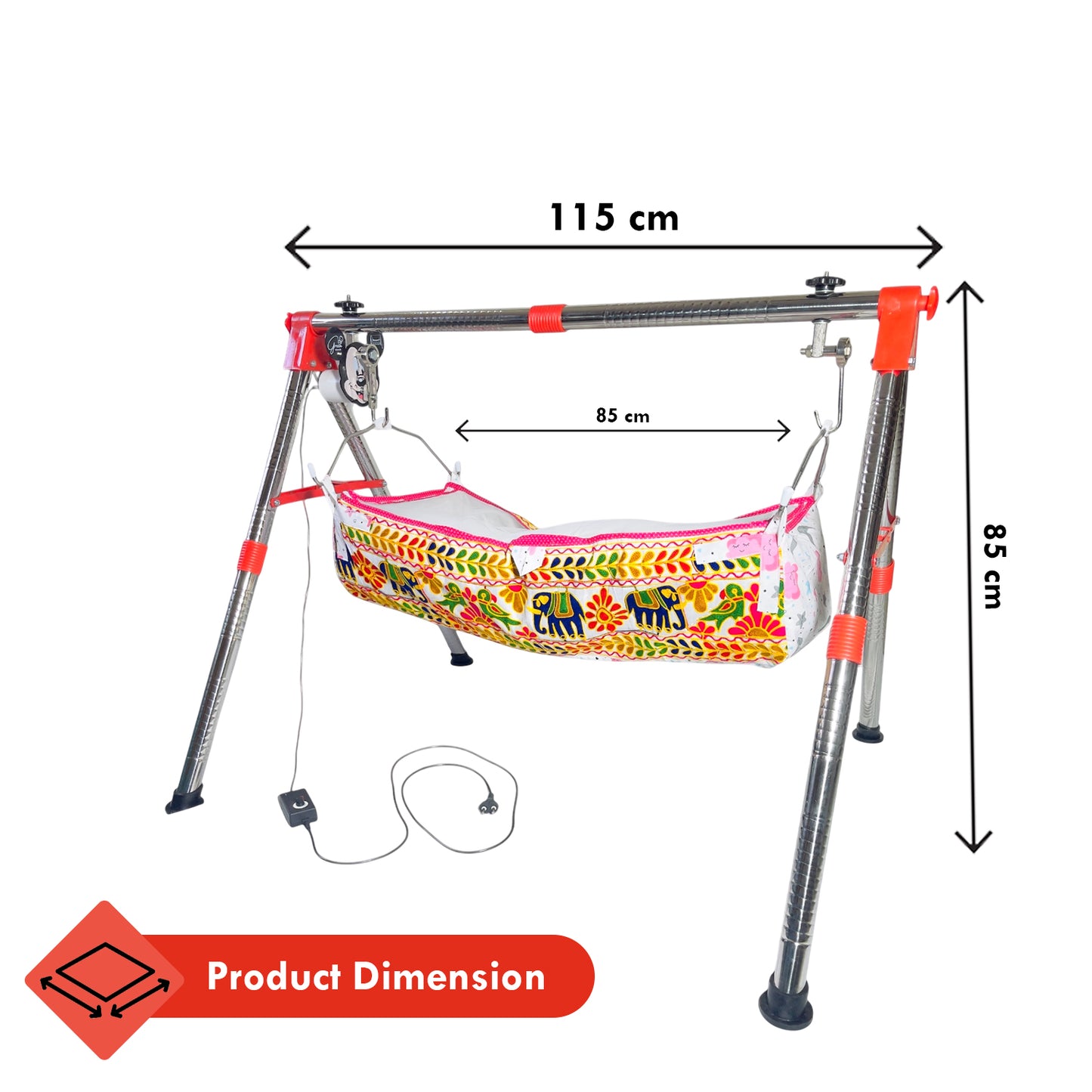 Green Touch Automatic Cradle for Baby | Swing Cradle | ghodiyu | Adjustable Speed | Automatic Jhula for Baby Boy and Girl of 0 to 3 Years | Jhula/Thothil/Palna for Baby with Embrodried Cloth Hammock