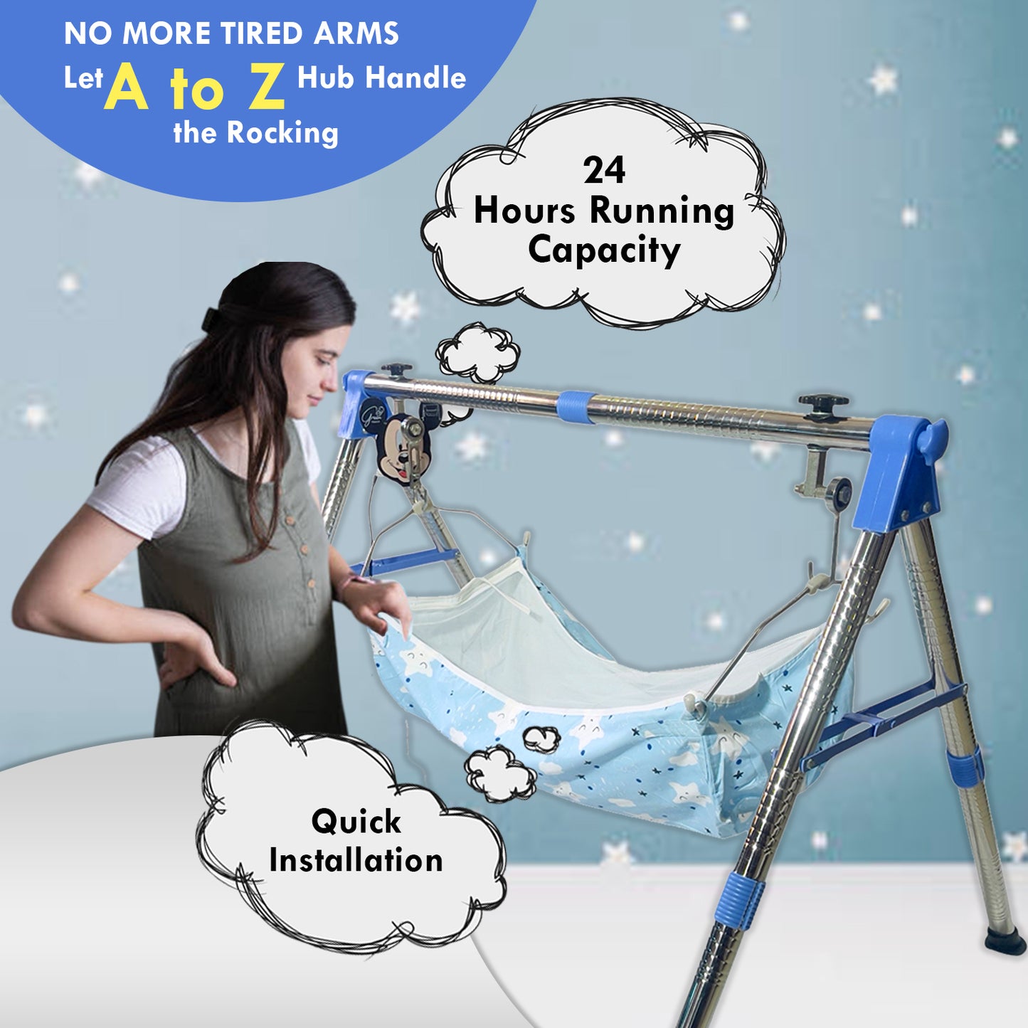 Green Touch Super Folding Nri Blue Automatic Baby Cradle/Ghodiyu| Swing Cradle/Adjustable Speed | Automatic Jhula for Baby Boy and Girl of 0 to 3 Years | Automatic Cradle/Jhula/Palna