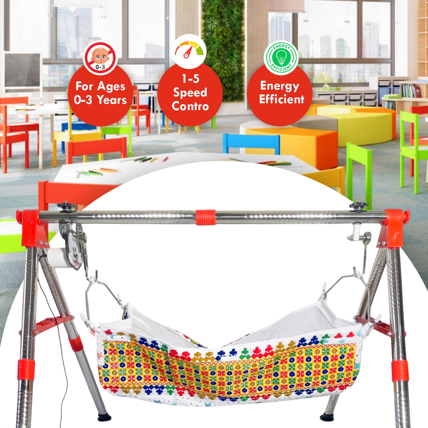 Green Touch Automatic Cradle for Baby | Swing Cradle | ghodiyu | Adjustable Speed | Automatic Jhula for Baby Boy and Girl of 0 to 3 Years | Jhula/Thothil/Palna for Baby