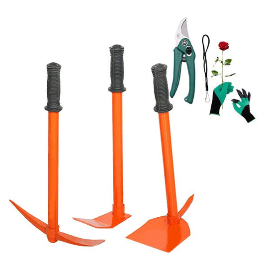 Green Touch  Combo of 5 Garden Tool Set Includes, Garden Hoe, Garden Tiller, Harden Hand Hoe,Gloves - Set of Required Tools