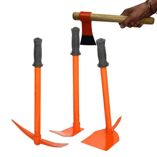 Green Touch  Combo of 4 Garden Tool Set Includes, Garden Hoe, Garden Tiller, Harden Hand Hoe,with Axe- Set of Required Tools