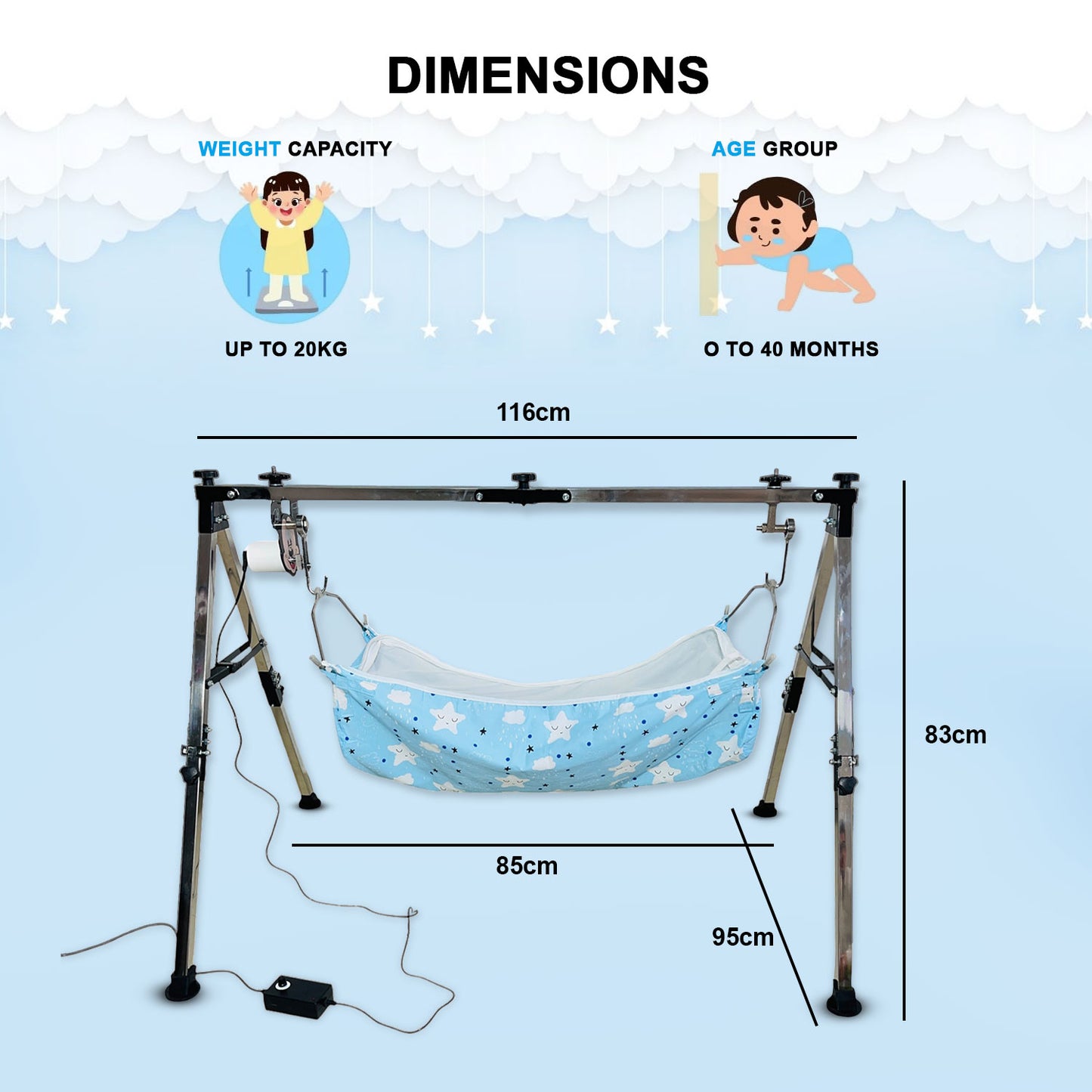 Green Touch Stainless Steel Automatic Nri Baby Cradle/ghodiyu/jhula/Swing | Ss Folding Autoswing Cradle | Automatic Ghodiyu For 0 to 3 year baby