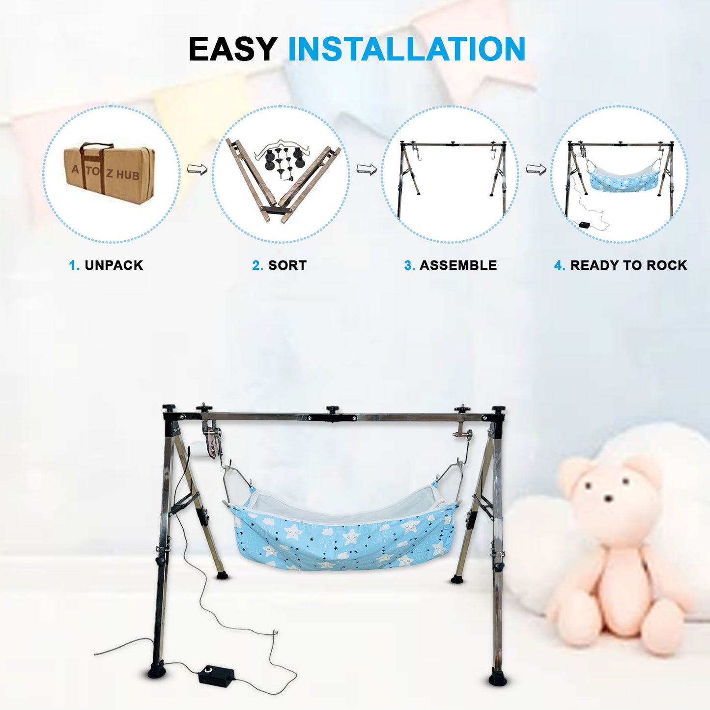 Green Touch Stainless Steel Automatic Nri Baby Cradle/ghodiyu/jhula/Swing | Ss Folding Autoswing Cradle | Automatic Ghodiyu For 0 to 3 year baby