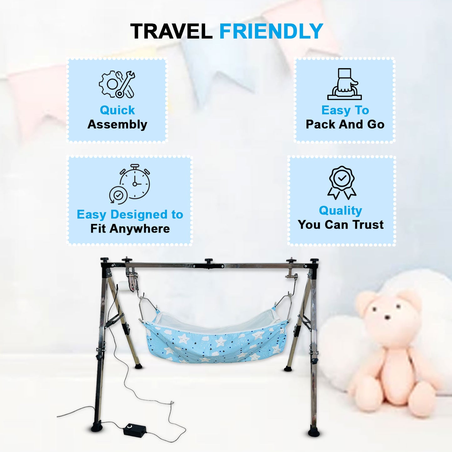 Green Touch Stainless Steel Automatic Nri Baby Cradle/ghodiyu/jhula/Swing | Ss Folding Autoswing Cradle | Automatic Ghodiyu For 0 to 3 year baby