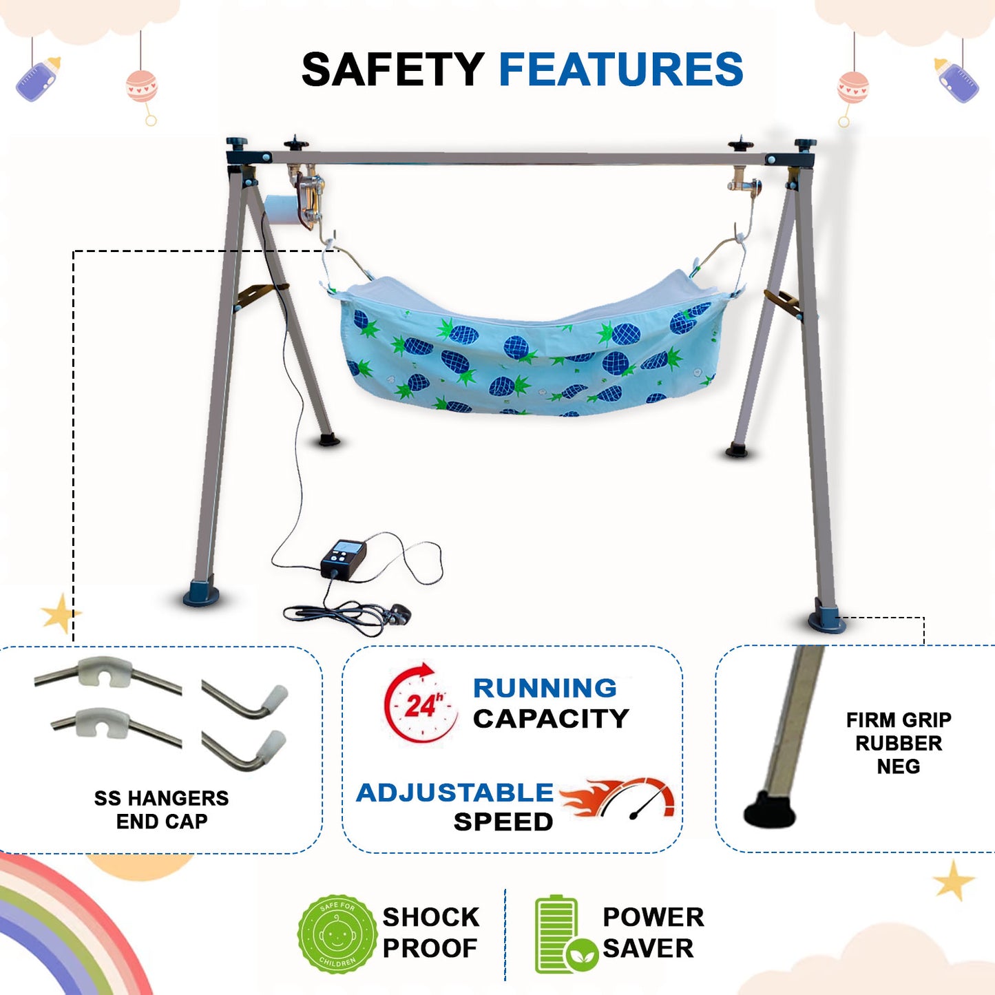 Green Touch Stainless Steel Automatic Baby Cradle/ghodiyu/jhula/Swing | Ss Folding Autoswing Cradle | Automatic Ghodiyu