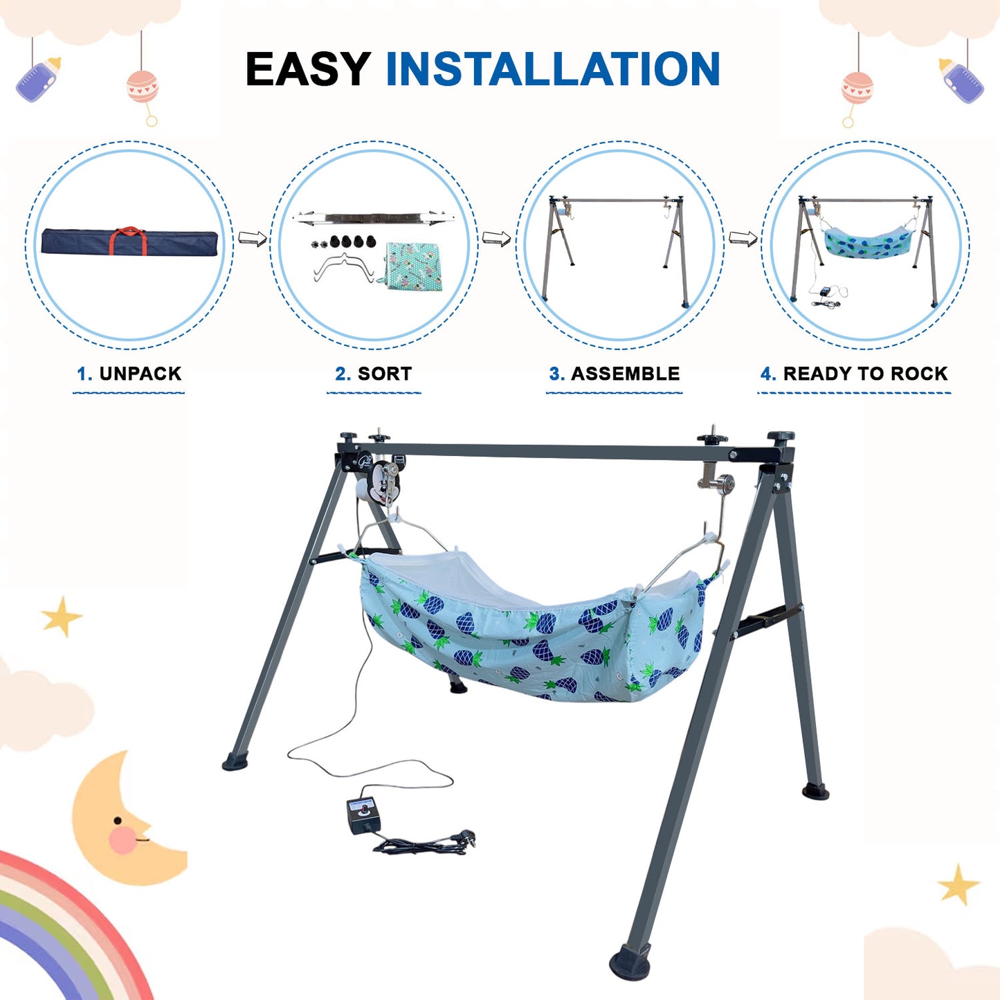 Green Touch Stainless Steel Automatic Baby Cradle/ghodiyu/jhula/Swing | Ss Folding Autoswing Cradle | Automatic Ghodiyu