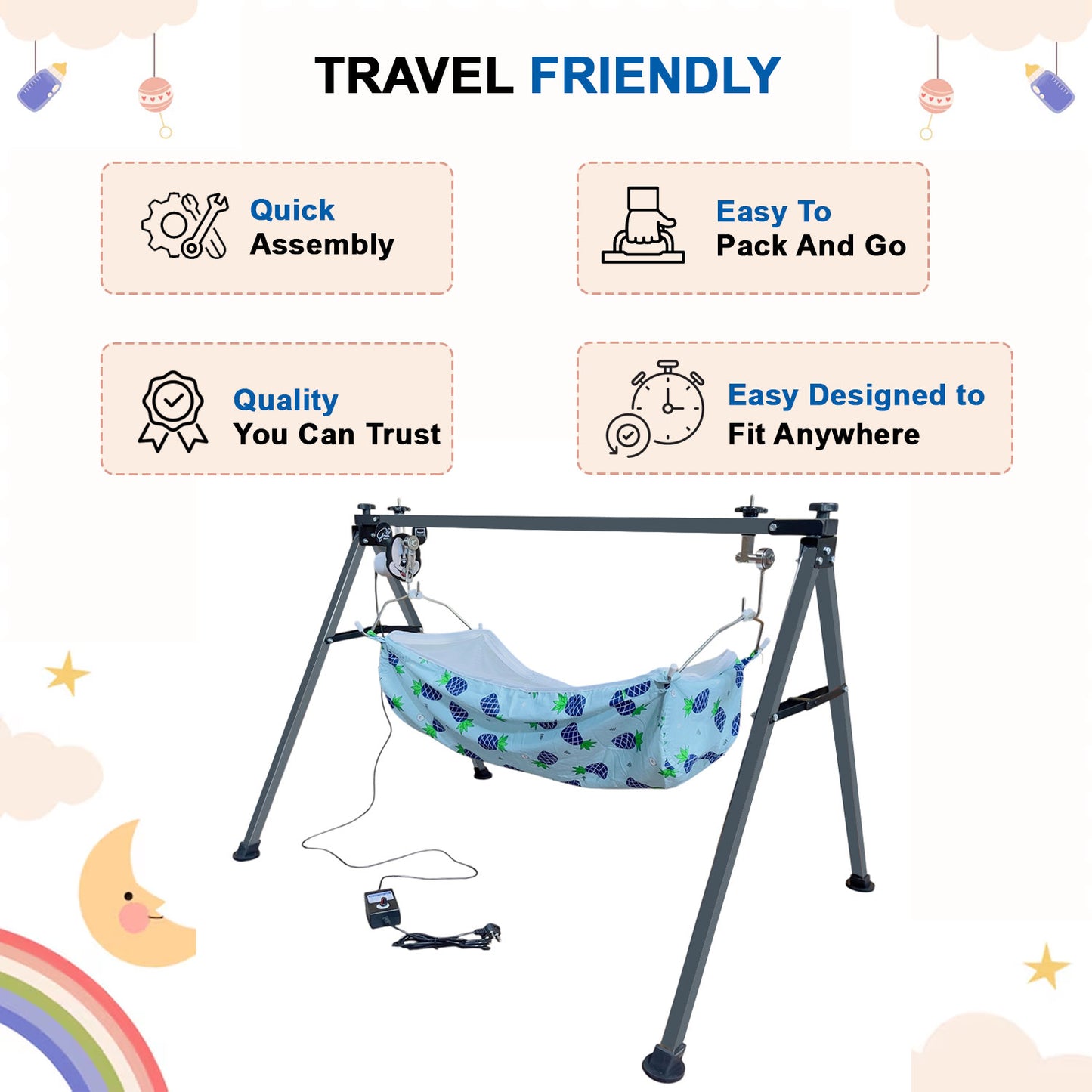 Green Touch Stainless Steel Automatic Baby Cradle/ghodiyu/jhula/Swing | Ss Folding Autoswing Cradle | Automatic Ghodiyu