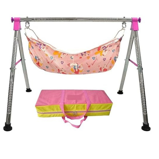 Green Touch  Stainless Steel Baby Boy'S And Girl'S Portable Folding Swing Cradle,Pink, ?120 Centimeters, 85 Centimeters, 7 Centimeters