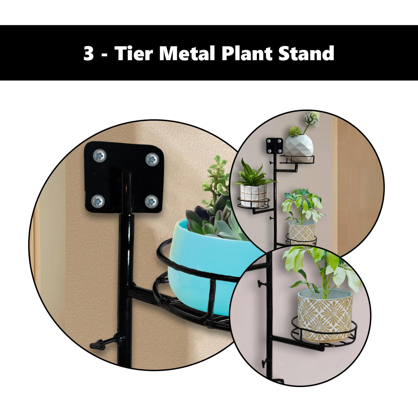 "3-Tier Wall Mounted Plant Stand - Space Saving Metal Planter Holder"