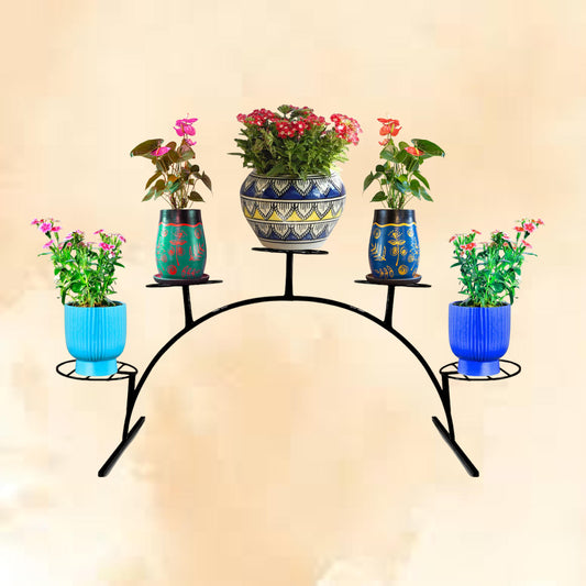 Half-Sun Metal Plant Stand – 5-Pot Holder for Indoor & Outdoor Decor-Decorative Garden Plant Frame,Indoor-Outdoor Trellis for Plants,Minimalist Plant Support Frame