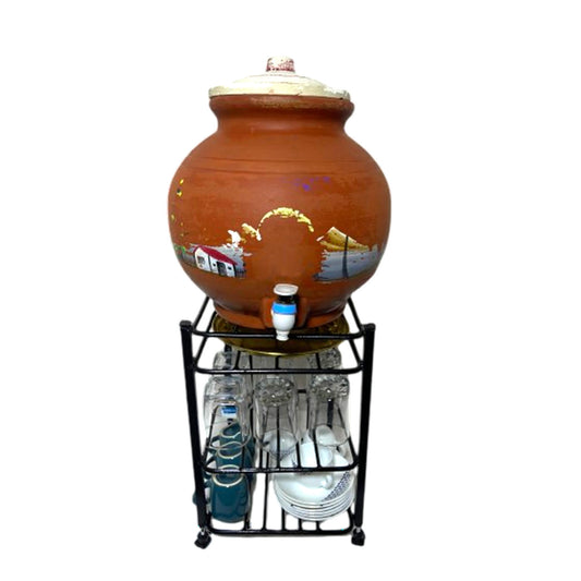Metal Gt 3-Tier Water Mataka Pot Stand Rack: Cup, Glass, Dish With Adjustable Bush