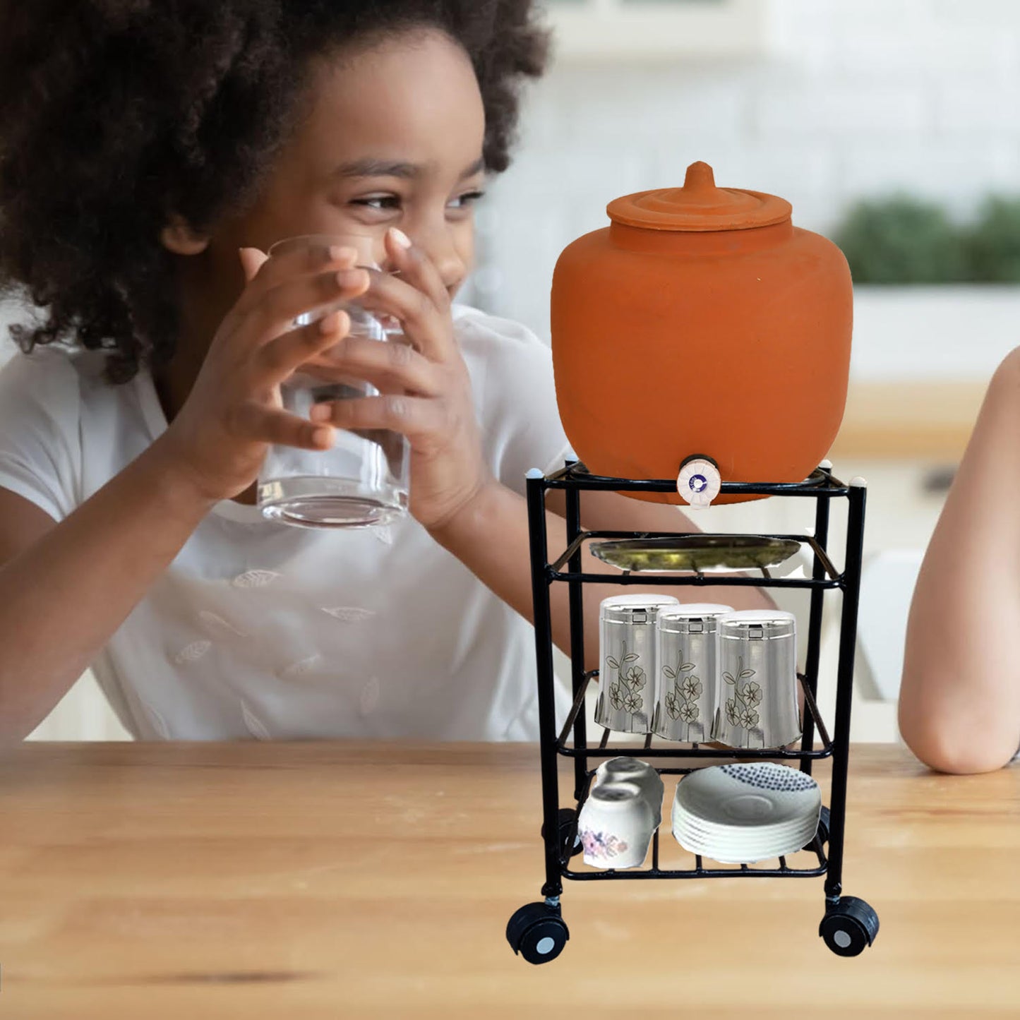 Heavy-Duty Multipurpose Matka Stand with Wheels,Matka stand for water pot Iron Kitchen Trolley  (Pre-assembled)