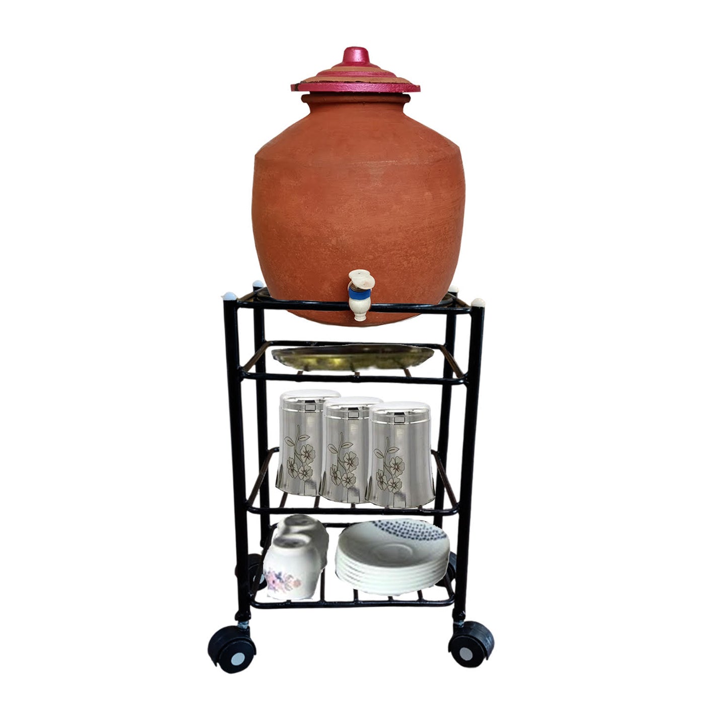Heavy-Duty Multipurpose Matka Stand with Wheels,Matka stand for water pot Iron Kitchen Trolley  (Pre-assembled)