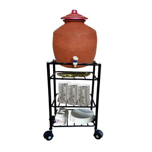 Heavy-Duty Multipurpose Matka Stand with Wheels,Matka stand for water pot Iron Kitchen Trolley  (Pre-assembled)